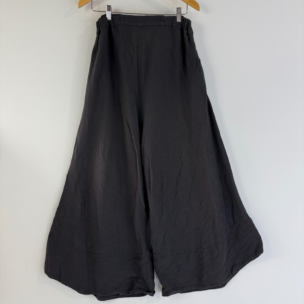 Black Crane Crinkle Pants Women S Dark Grey Wide Leg Cotton High Rise USA